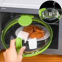 Couvercle anti-éclaboussures transparent pour micro-ondes avec bac à eau, aération vapeur et poignée résistante à la chaleur pour cuisine 1