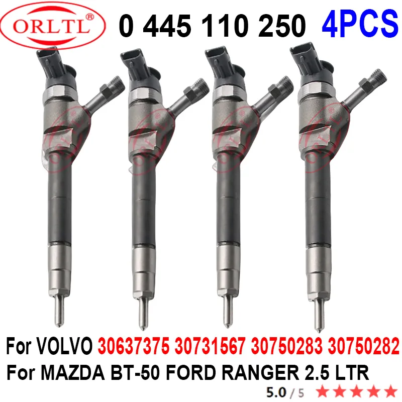 

4PCS 0445110250 0986435123 0 445 110 250 Diesel Fuel Injector For Ford Mazda-BT-50 VOLVO 30637375 30731567 30750283