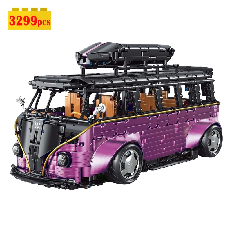 크리 에이 티브 1:8 MPV 캠핑카 T2 빌딩 블록 MOC 기술 도시 원격 제어 자동차 벽돌 아이들을위한 장난감 조립 선물 세트 