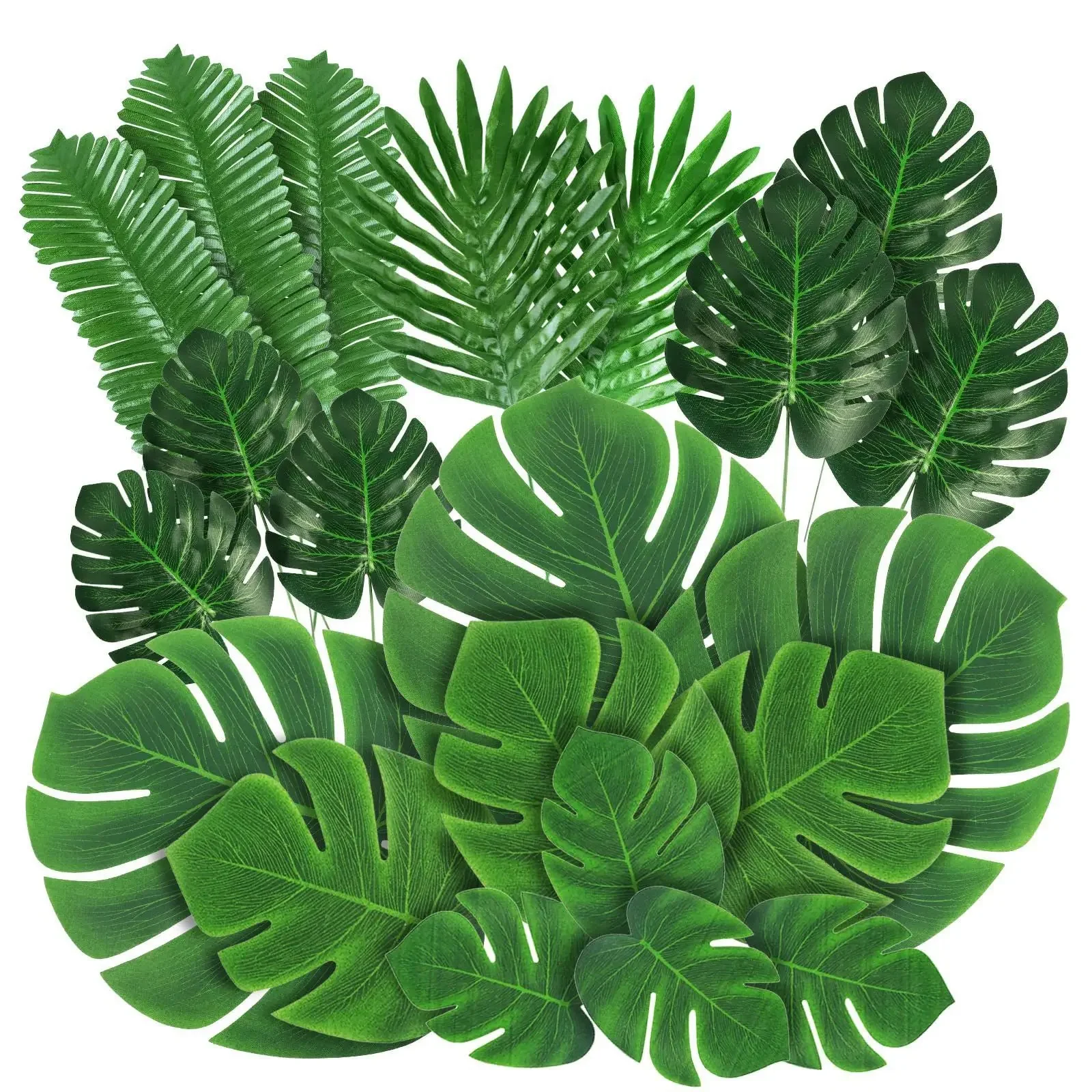 DELSEN Lot de 24 feuilles tropicales artificielles pour fête hawaïenne (Luau) - 20,3 cm - Pour fête sur le thème de la jungle, plage, décorations de mariage