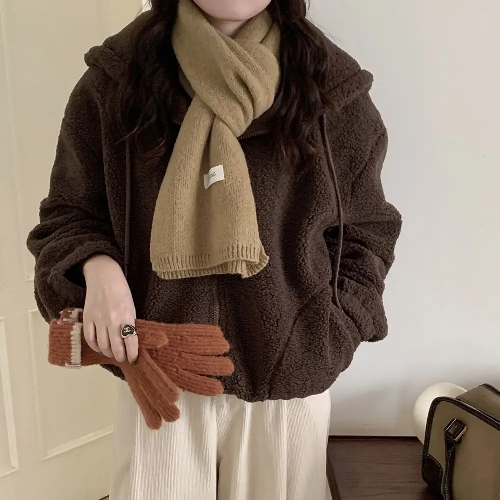 Winter Warm Solid Color Cross Scarf Women Girls Woolen Knit Scarf New Thicken Neckerchief Neck Scarf Fake Collar Neck Warmer