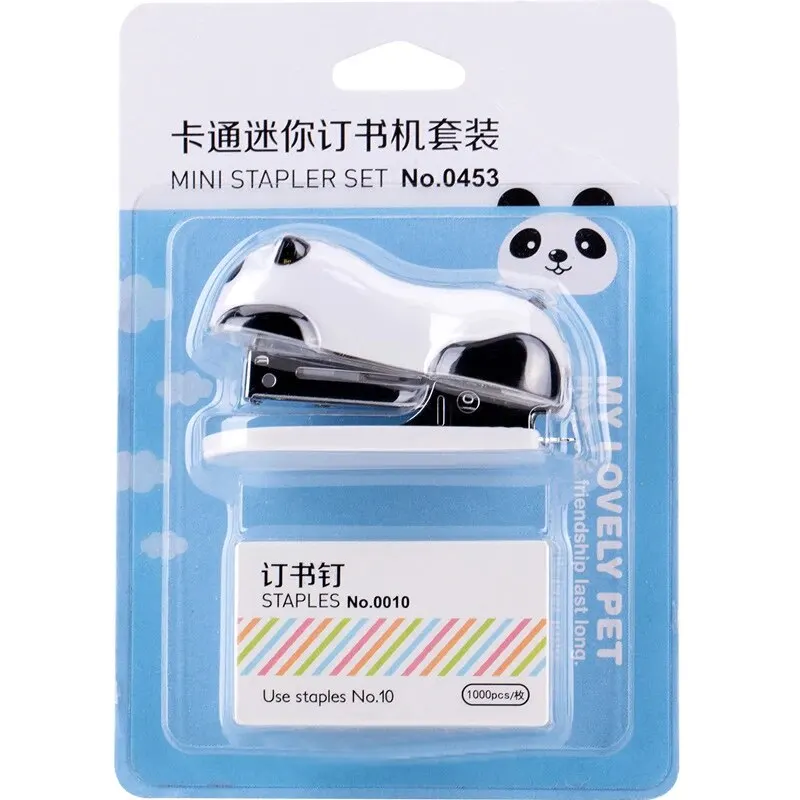 1PCS Red Panda Stapler Set 0453 Combination Type 10 # 10 # Adaptable 0010 Staple Needle Cartoon Mini mini stapler set