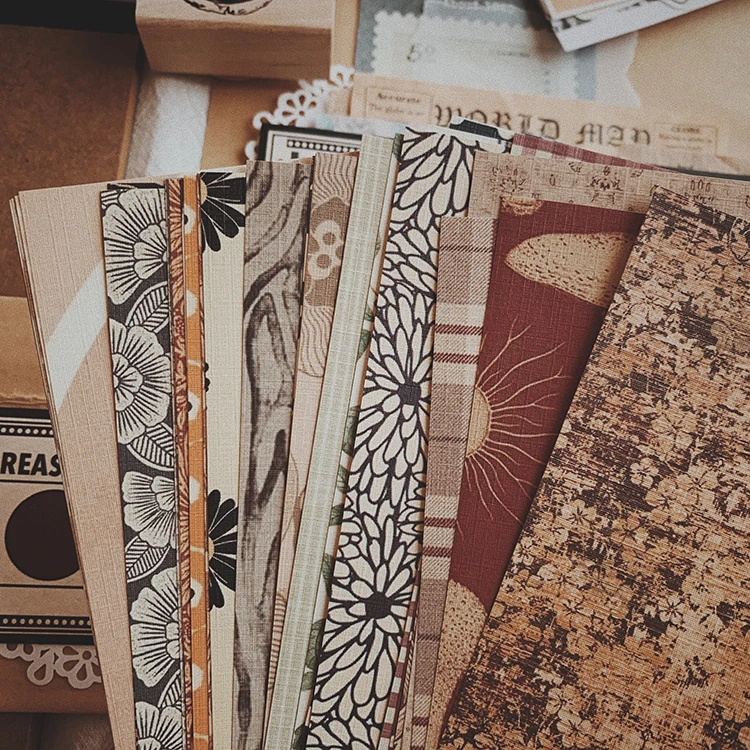 200 Pcs Antique Flower Pattern Scrapbook Craft Paper Junk Journal Ephemera Album Label Memo Scrapbooking Material Paper Packs