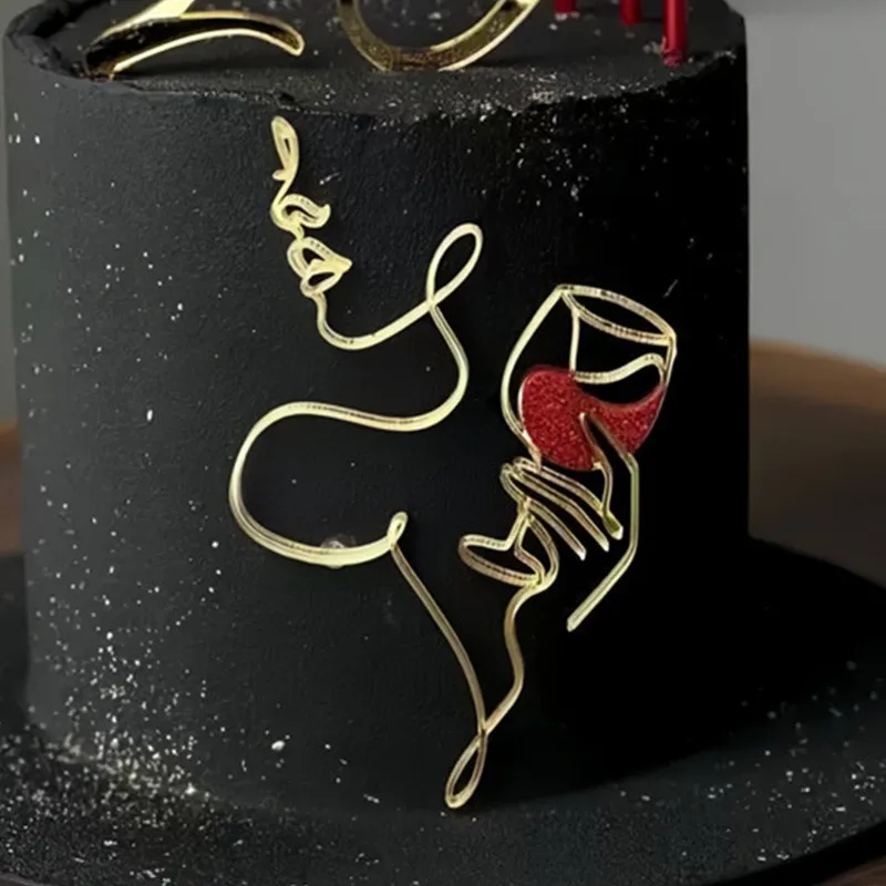 Neue Line Girl Happy Birthday Tortendekoration Gold Acryl Abstrakte Kunst für Hochzeit Mädchen Party Tortendeko Backzubehör – Detail 2