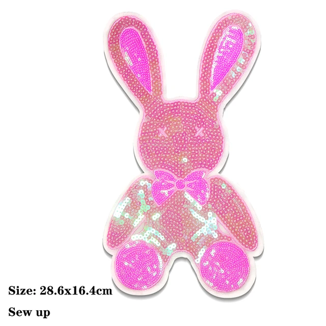 Bunny Rabbit - Hare - Pink Bow - Iron on Applique/ Embroidered