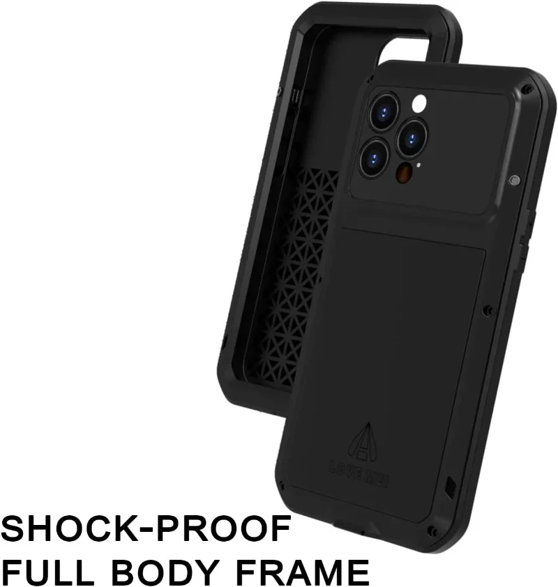 LOVE MEI Heavy Duty Military Tough Armor Metal Case for iPhone 14Pro Max 14Plus Full Body Protection Cover Hybrid Hard Aluminum