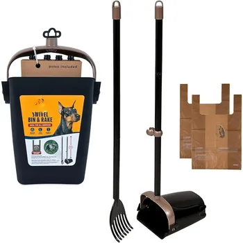 Pooper Scooper Swivel Bin & Rake Dog Poop Scooper, Black (2 Scented Waste Bags Included) 1