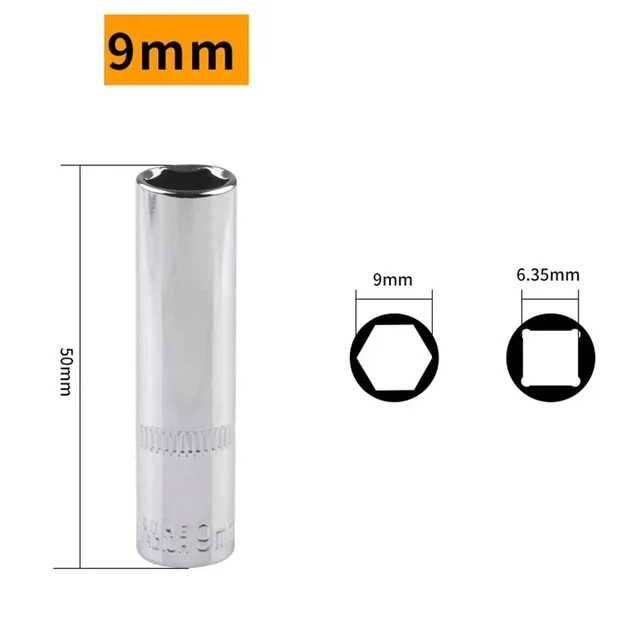 1pc 4-14mm Socket Set Deep Socket Adapter Chrome Vanadium Steel Socket 1/4 Hex Drive Impact Drivers Socket Wrenches Hand Tools 5