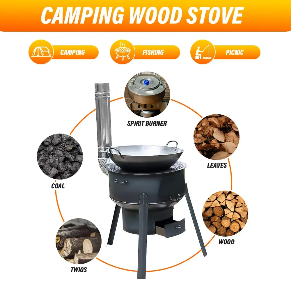 35cm Portable Detachable Outdoor Cooking Stove Movable Camping Firewood Camping Wood Stove for BBQ Picnic Hiking Heating Cooking 3