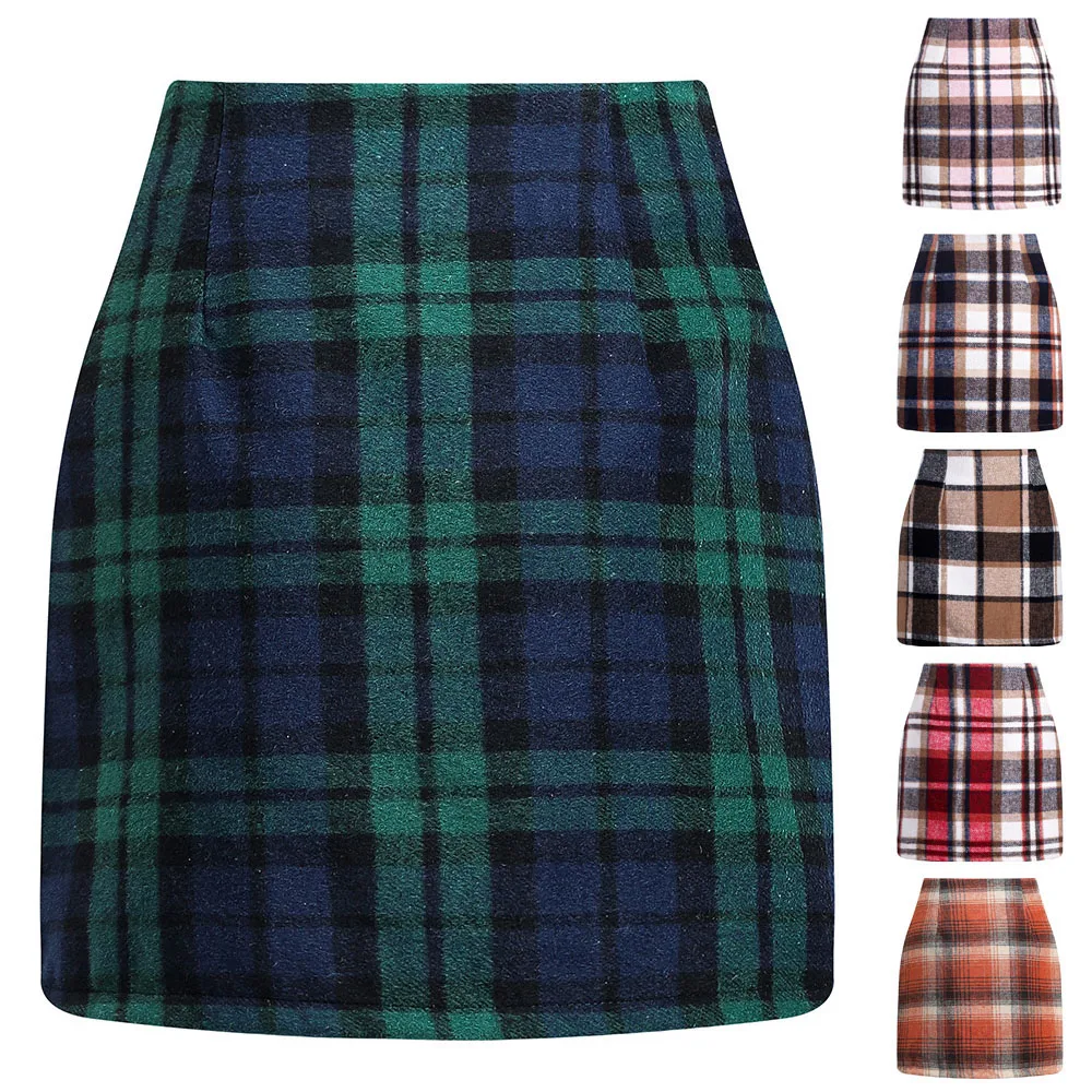 

Plaid Pencil Skirt Mini High Waist Skirt Vintage Office Lady Short Pencil Skirt OL Wear Slim Bottoms Korean Dress for Women