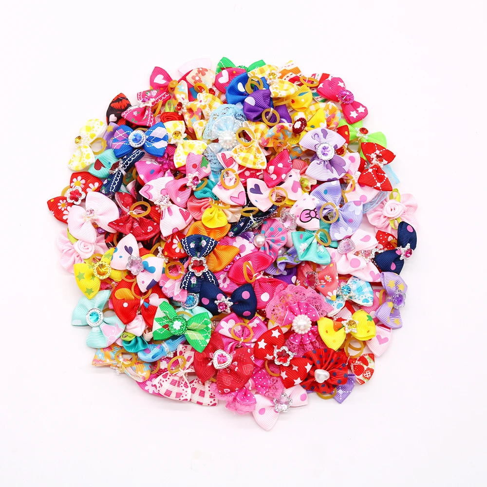 

10pcs /20pcs/30pcs Wholesale Pet Hair Bows Pet Dog Bows Rubber Bands With Diamond Dog Accessories For Small Dog Pet Supplies