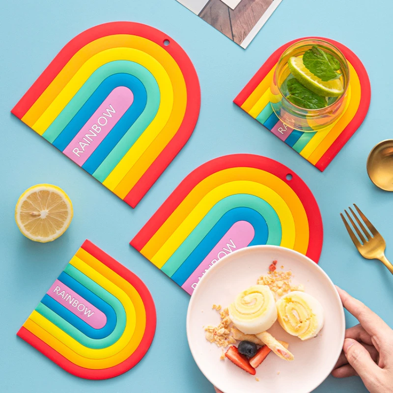 Rainbow Silicone Table Mat Coaster Hot Dishes Pot Holder Placemat  Multipurpose Pot Holders for Kitchen Heat Resistant Table Pads