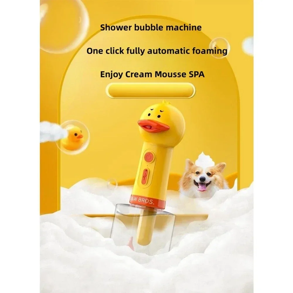 Pet Foam Dispenser Yellow Duck Pet Cleaning Bathing Electric Foam Machine Usb Charging Automatic Soap Dispenser Foam Machine Pet Accessories