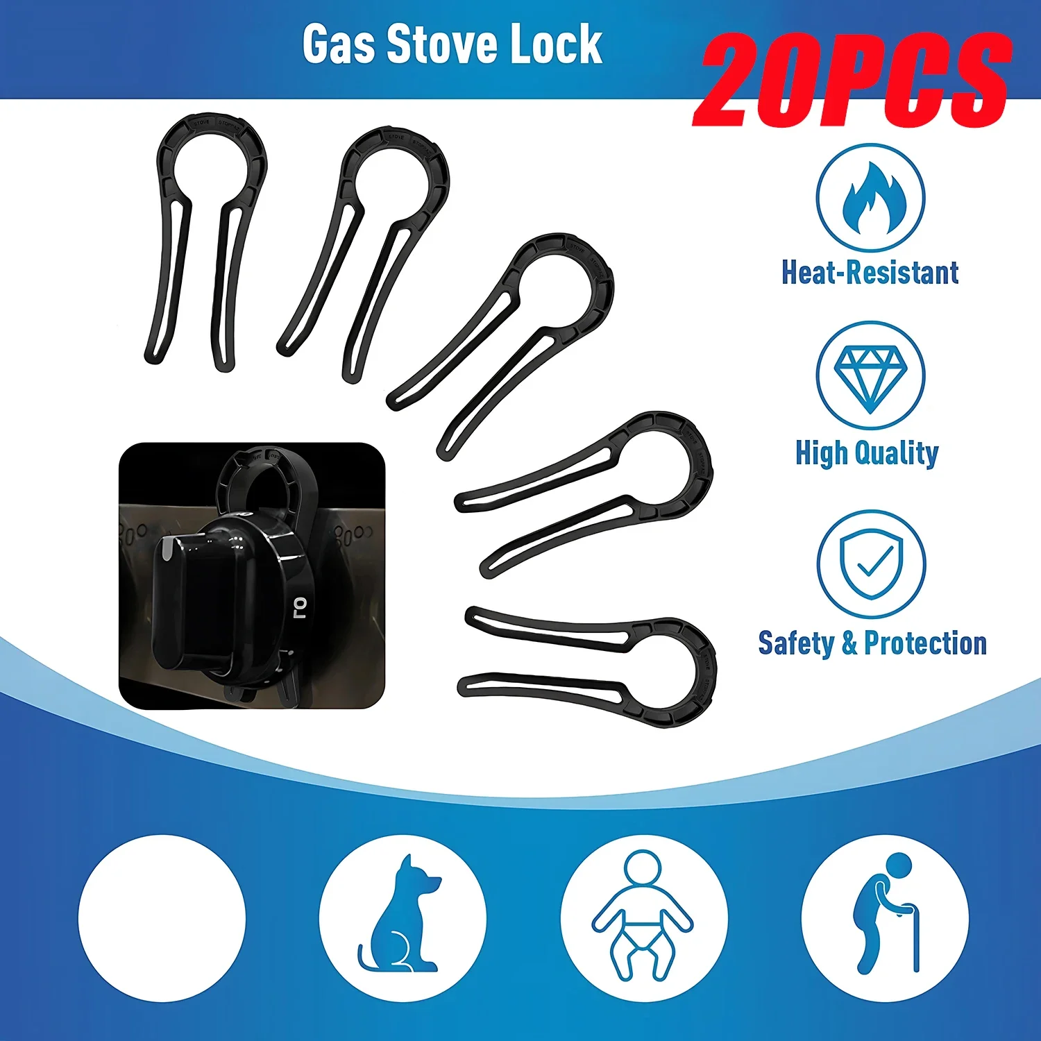 20PCS Stove Handle Lock Gas Stove Knob Locks Baby Proof Oven Knob Lid Lock Childproof Gas Covers Childproofing Tools