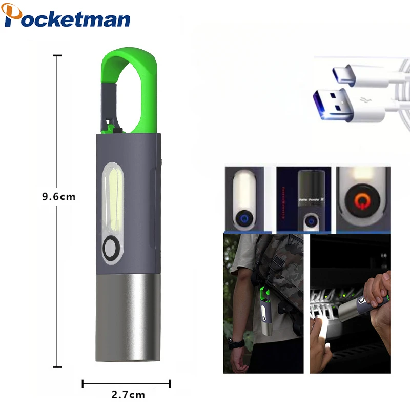 Portable LED Flashlight with Side Light Rechargeable Flash Light  Keychain torch Bicycle Headlight Zoom Torch Search Lantern