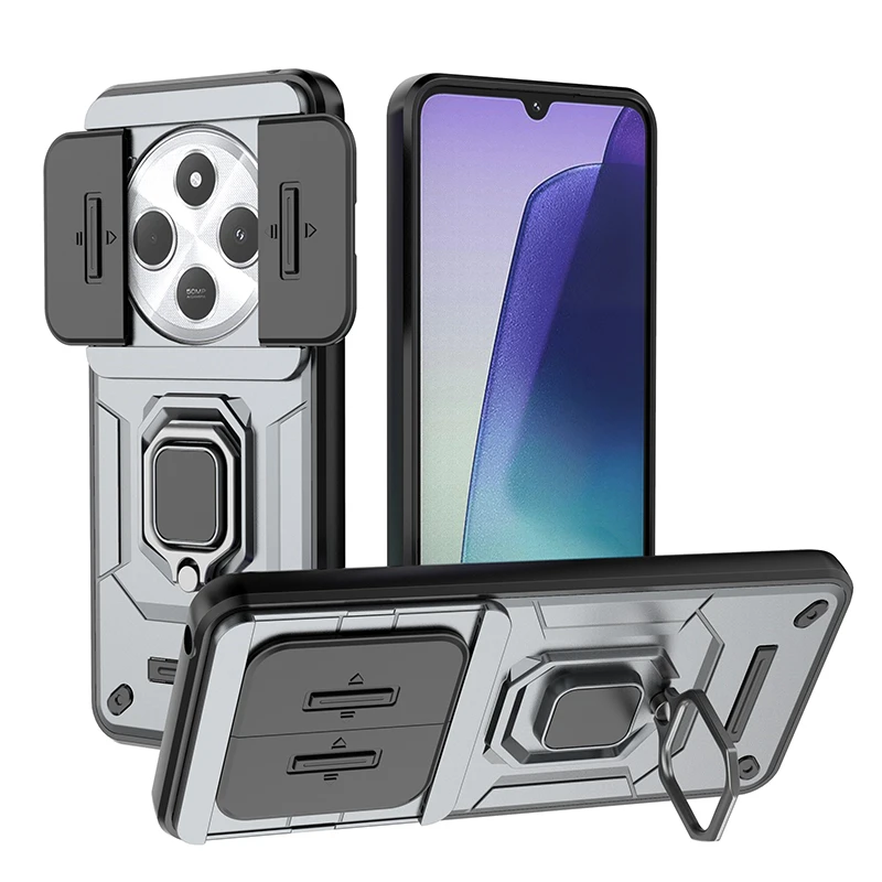 Armor Protective Case with Car Magnetic Ring Stand and Slide Lens Cover