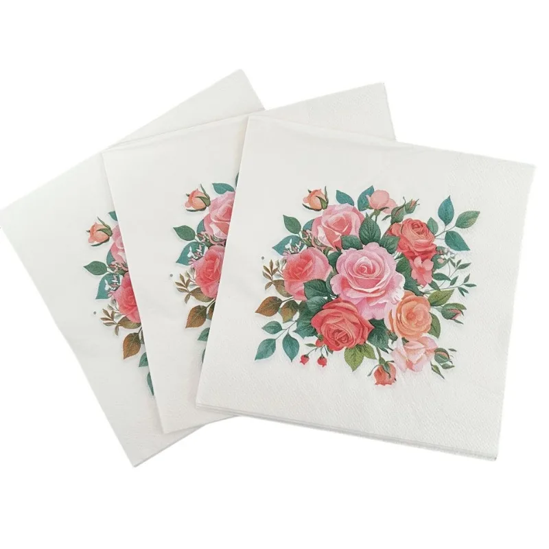 10/20 Stück 33 cm 2-lagige neue Rose Bouquet Servietten Hochzeit Hotel bedruckte Taschentücher Valentinstag Geständnisse dekorative Servietten – Detail 4