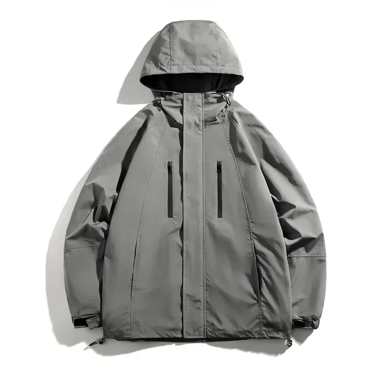 

Black Camping Jacket Spring Men Windbreak Coat Plus Size 3XL Fashion Casual Waterproof Jacket Male Solid Color Hooded Outerwear