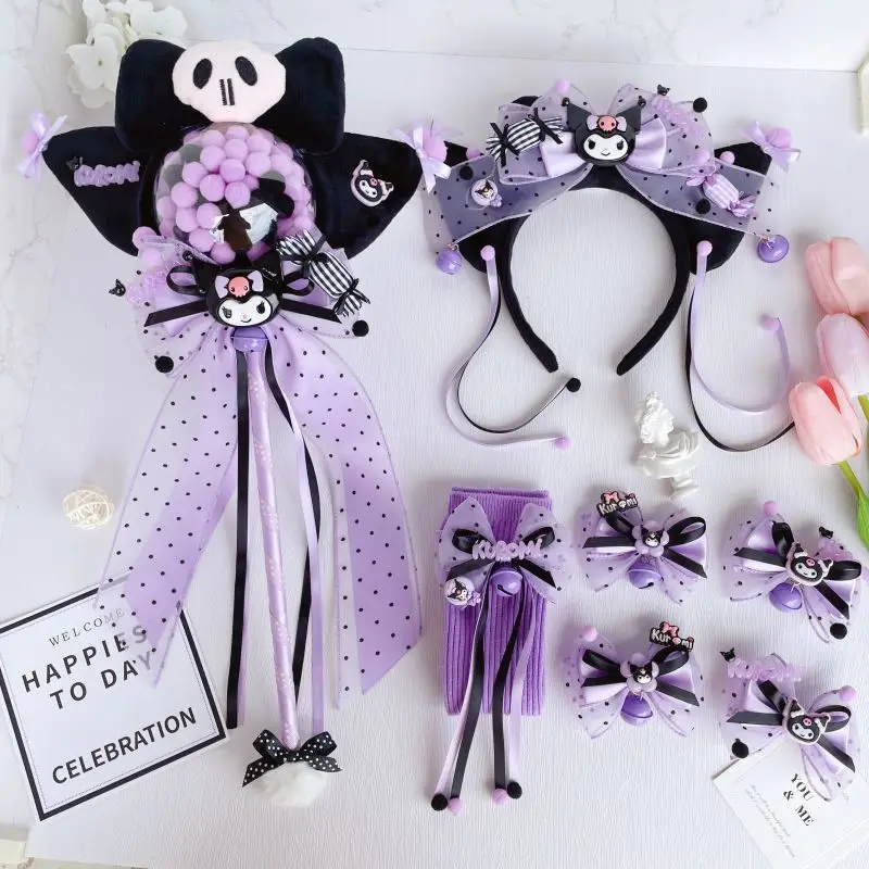 

Sanrio Kuromi Cartoon Hair Accessories Handmade Little Devil Ears Hair Accessories Lolita Headdress Cosplay Props Girls Gifts