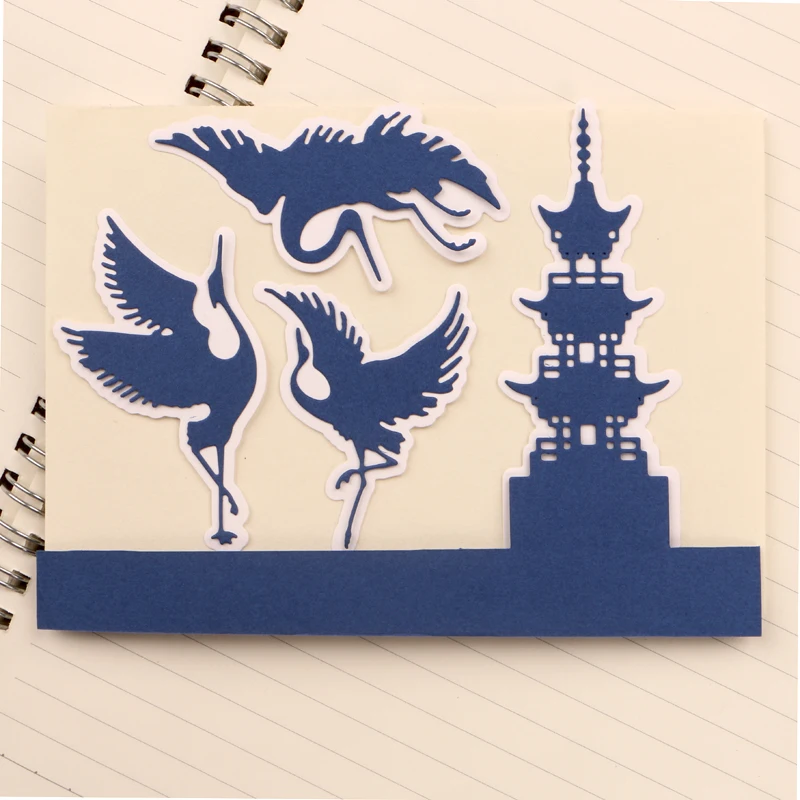 DUOFEN METAL CUTTING DIES Chinese Japanese pagoda cranes stencil DIY Scrapbook Paper Album 2023 new 2