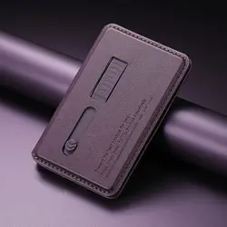 Magnetic Leather Wallet Holder with Hidden Ring Stand and Pocket (Purple)