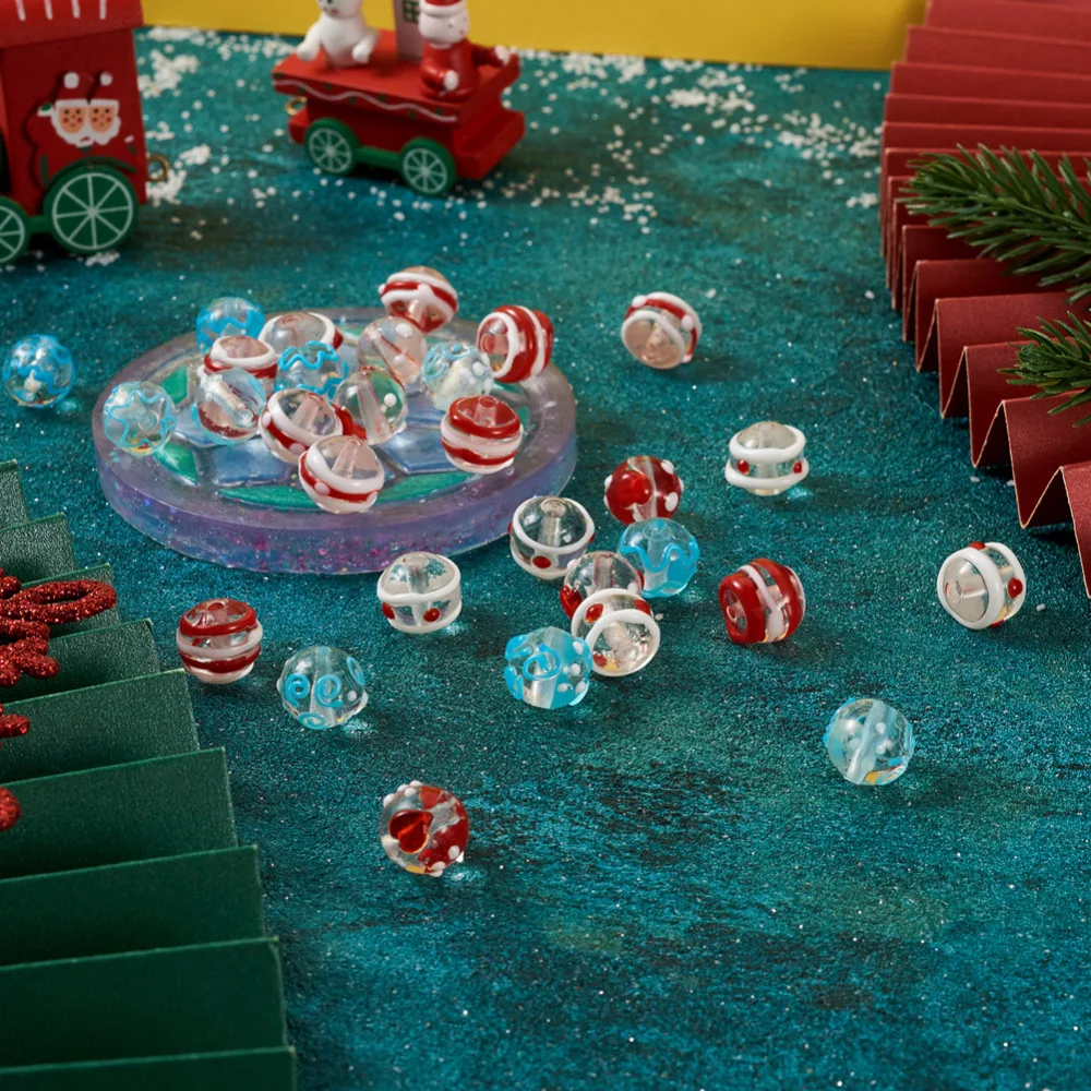 30pcs Handmade Bumpy Lampwork Beads Round Ball Loose Glass Beads For Jewelry Making DIY Earrings Bracelet Accessories Gifts