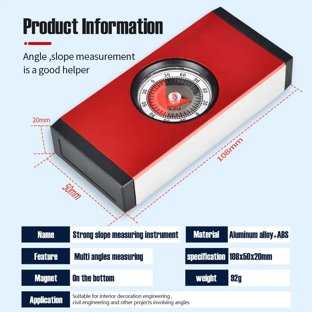 High Precision Slope Measuring Instrument Level Gauge Aluminum Alloy Mini Horizontal Ruler Portable Manual Angle Measuring Tool