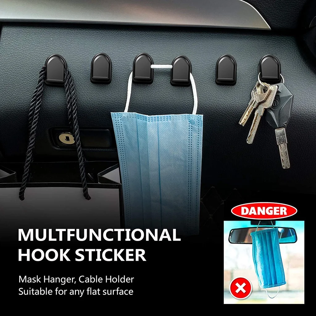 Mini Car Self-Adhesive Hooks for USB Cable, Keys & Headphones 2