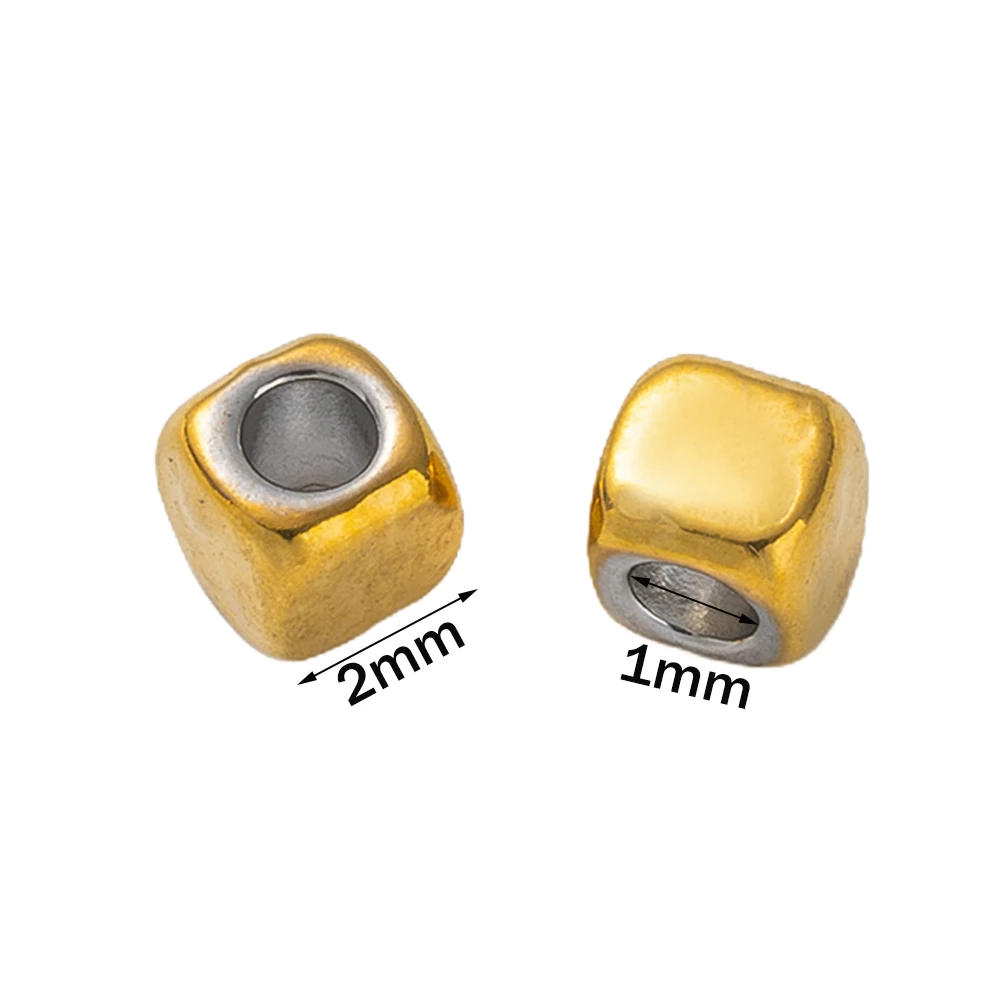50 Stück 2/3/4 mm vergoldete Edelstahl-Würfel-Abstandsperlen, Pony, lose für DIY-Armbänder, Halsketten, Schmuckherstellung – Detail 1