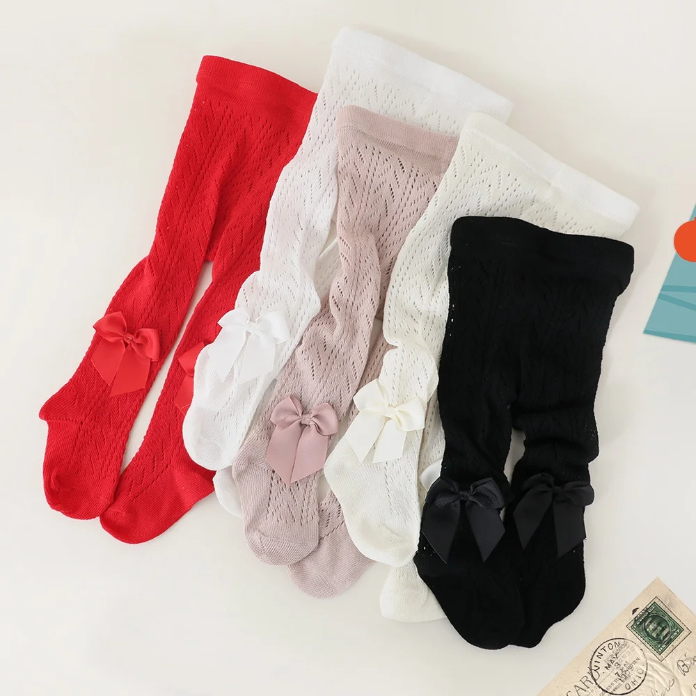 0-3Years Kids Baby Tights For Girls Lace Mesh Thin Toddler Tight Summer Fashion Bow Cotton Children's Girl Princess Pantyhose