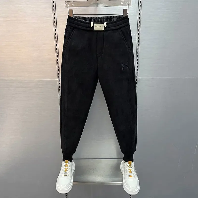Thickened Casual Pants for Men Autumn Winter Black Versatile Warm Slim Fit Sports Trousers Sweatpants High End Cuffed