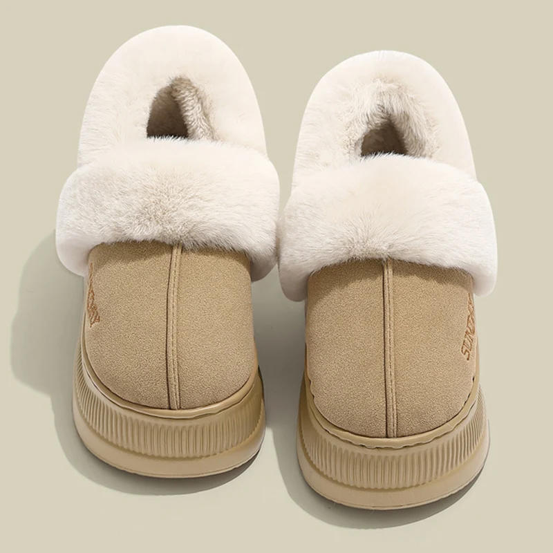 Winter Chunky Platform Cotton Slippers Women Height Increase Non Slip Fluffy Snow Boots Woman Thick Bottom Bag Heels Plush Slide
