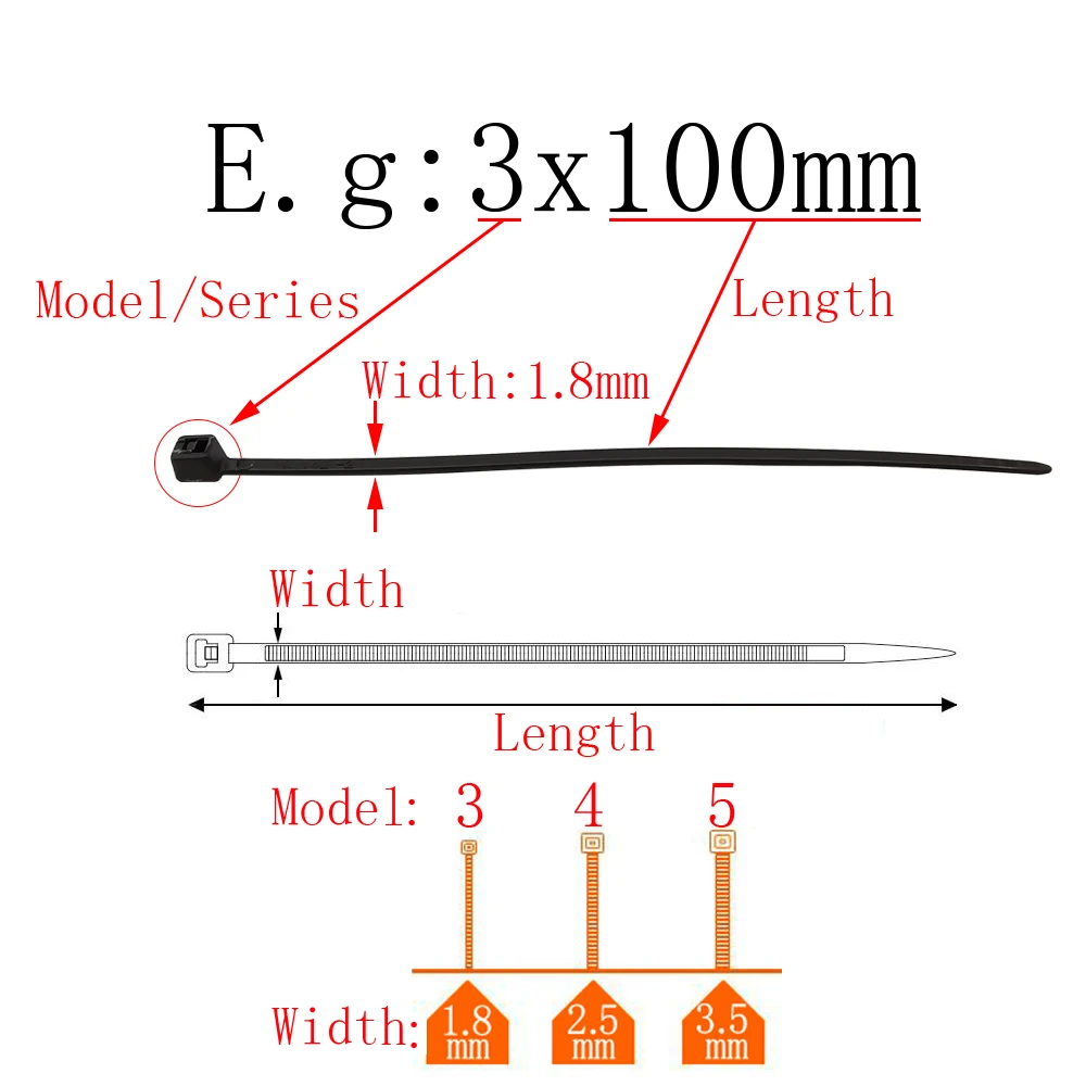 100Pcs/lot Self-Locking Plastic Nylon Cable Ties Black White Cable Zip Tie Binding Straps Fastening Ring Width 1.8mm 2.5mm 3.5mm cable ties,nylon cable ties,cable tie,nylon zip ties