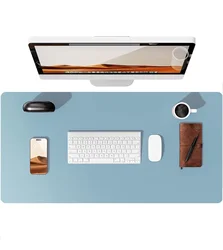 Premium Non - Slip PU Leather Desk Mat - Large Laptop and Office Surface Protector - 100x50 cm (Ice Blue)