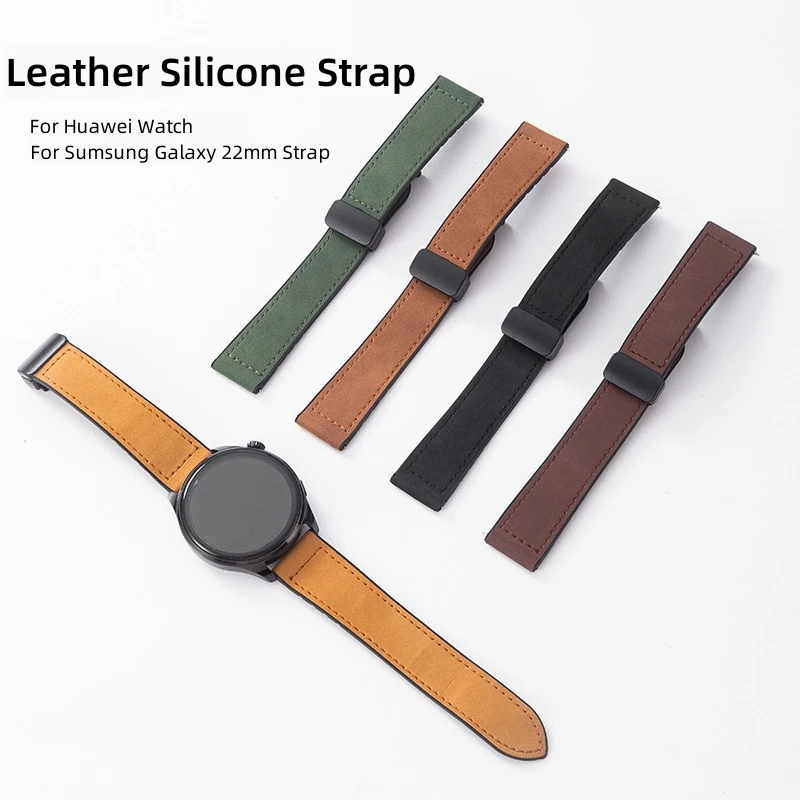 Leather and Silicone Hybrid Watch Strap - 20mm/22mm Adjustable Wristband Bracelet
