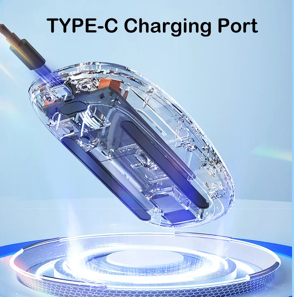 Tri-Mode Mouse Dual Bluetooth 5.0 Mouse 2.4G Wireless Mouse Transparent Mouse 2400DPI Silent Mouse 500mAh Rechargeable Mice