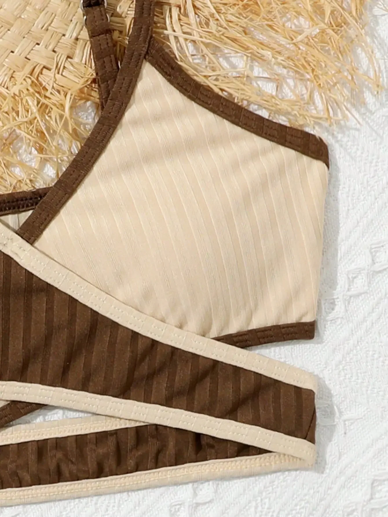 Girls Two Pieces Brown High Waist Bikini Sets Kids Cross Wrap Swimsuit Children's Bathing Suit Teenages 7-12 Years Swimwear
