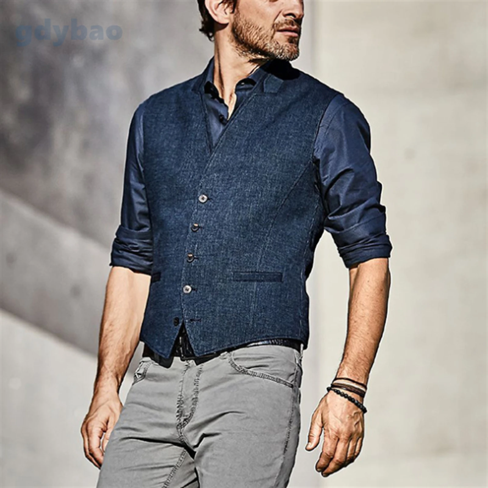 Men's Blue Vests Defacto Mens Tweed Suit Vest Jacket Steampunk Business Waistcoat Plus Size for Man Wedding 2