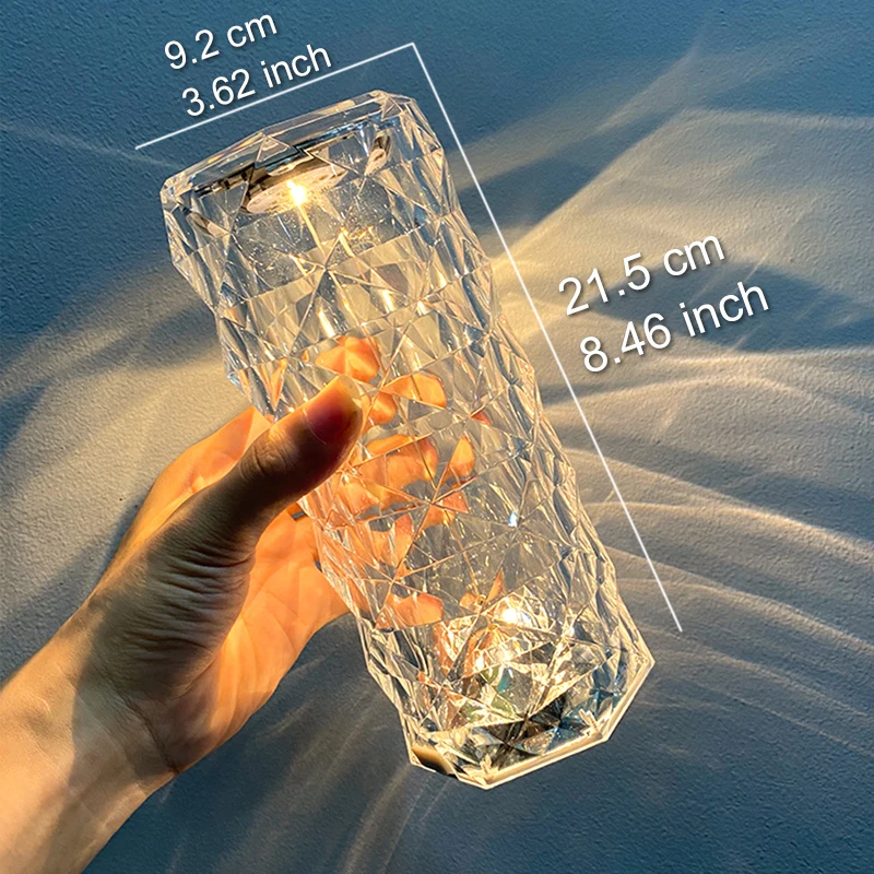 LED Crystal Table Lamp Rose Light Projector RGB Colors Touch Adjustable Romantic Diamond Atmosphere Light USB Touch Night Light