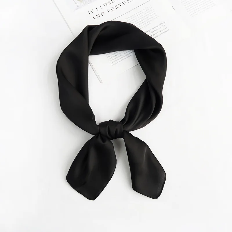 2024 Luxury Brand Silk Square Plaid Scarf Women Solid Neck Hair Tie Band Soft work neckerchife  Hijab Head Female Foulard 4