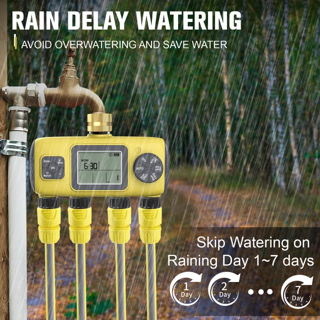 Haozee Smart Water Timer Intelligent 4-Outlet Irrigation Watering System Sprinkler Timer Garden Programmer IPX7 LCD Display 6