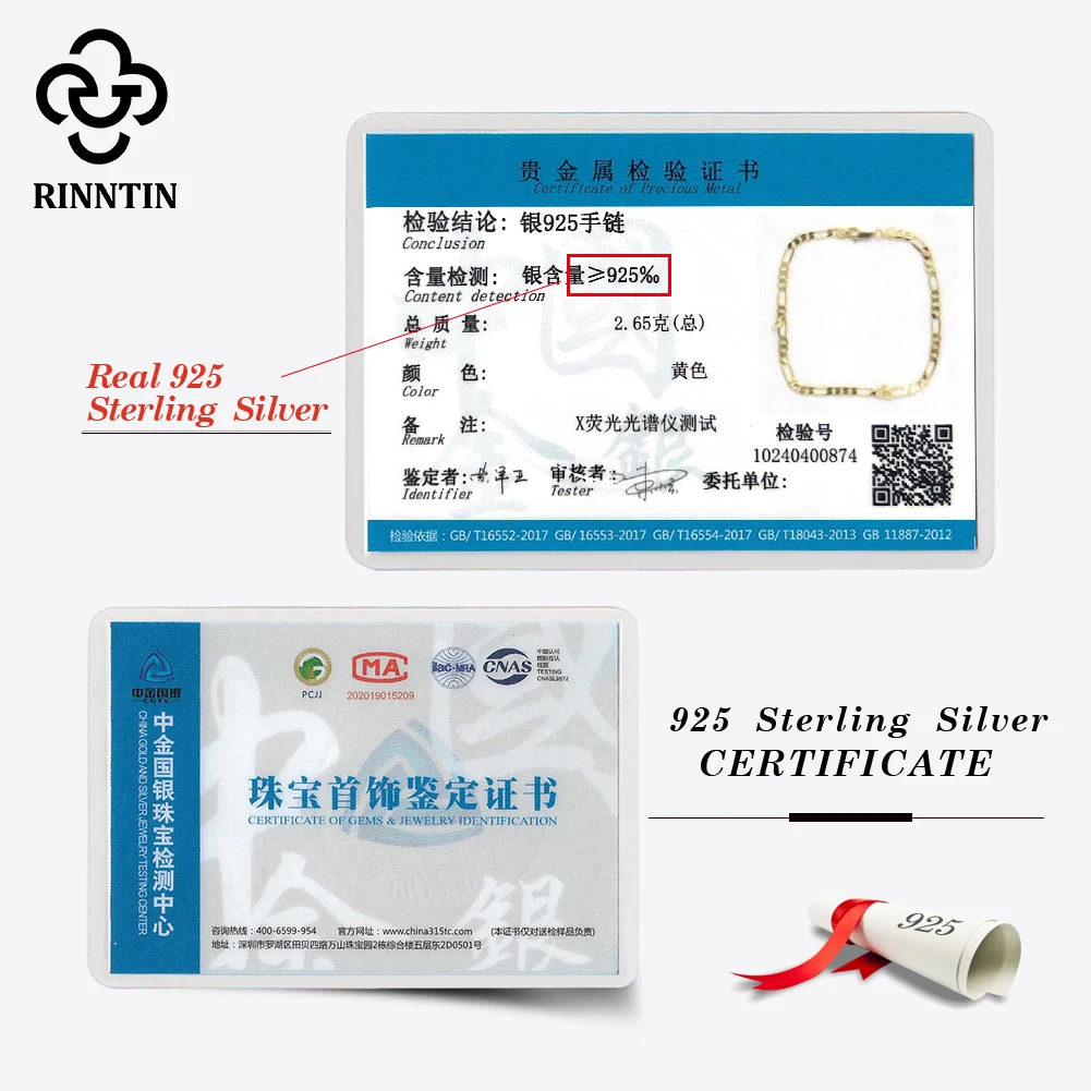 Rinntin 3.3MM 5MM 피가로 남성 체인 팔찌 Bangles 남성용 100% 진짜 팔찌 체인 클래식 스타일 SB66