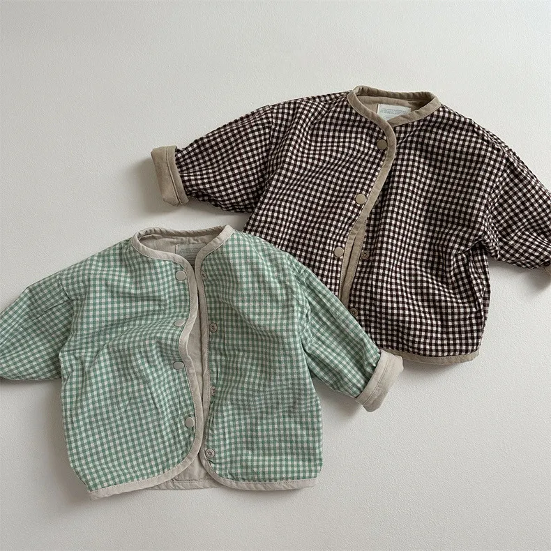 Autumn New Baby Reversible Coat Cotton Infant Girl Long Sleeve Plaid Cardigan Toddler Boys Casual Jacket Children Clothes
