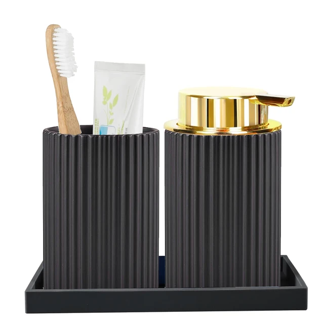 ขวดหัวจ่ายโฟมแบบใช้มือพร้อมที่ใส่แปรงสีฟันถาดทำจากซิลิโคนสำหรับวางบนเคาน์เตอร์ห้องน้ำ 1