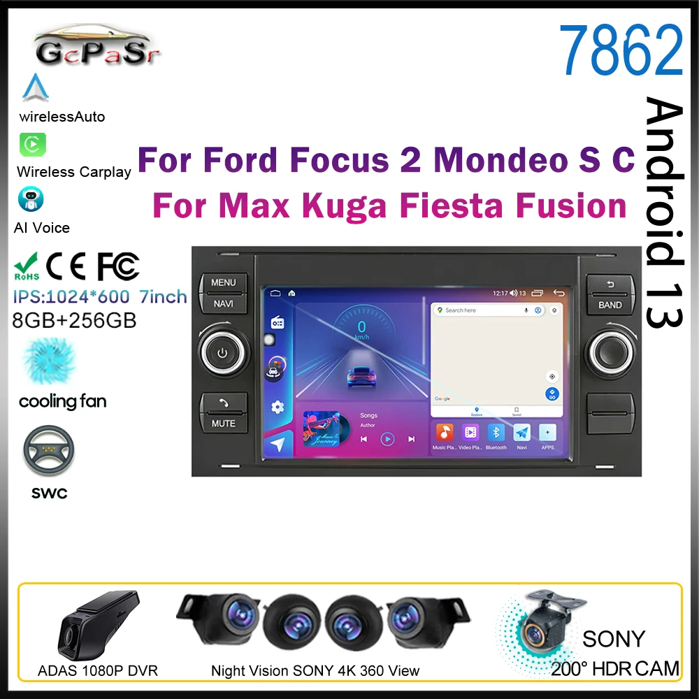

Android 13 For Ford Focus 2 Mondeo S C Max Kuga Fiesta Fusion Car Stereo Radio Multimedia BT GPS Navigation Auto Carplay 5G DSP