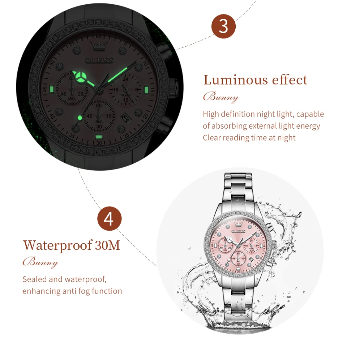 OLEVS 9909 Quartz Fashion Watch Gift Alloy Watchband Round-dial Calendar Small second Timer 4