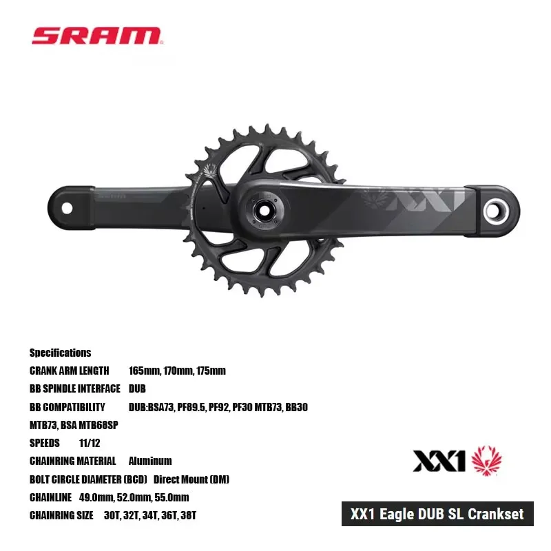 SRAM XX1 Eagle DUB SL AXS Carbon Crankset - Carbon Tuned