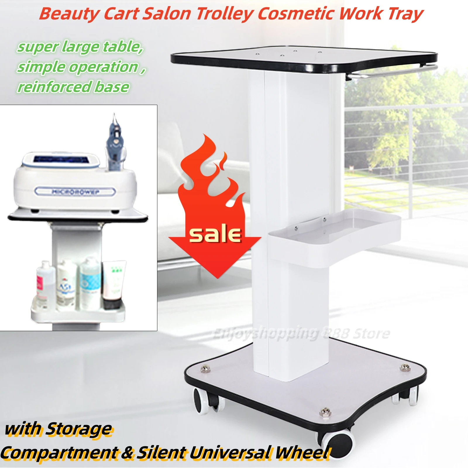 Beauty Cart Salon Trolley Cosmetic Work Tray with Storage Compartment & Silent Universal Wheel 1 pc 5 inch single wheel caster tpr grey flat edge universal brake wear resistant driver cart