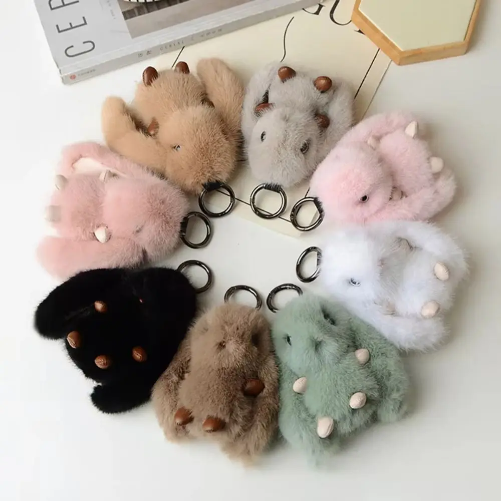 Stuffed Animal Fluffy Rabbit Keychain Pompom Furry Doll Bunny Stuffed Keyring Car Trinket Bag Charm Plush Bunny Pendant