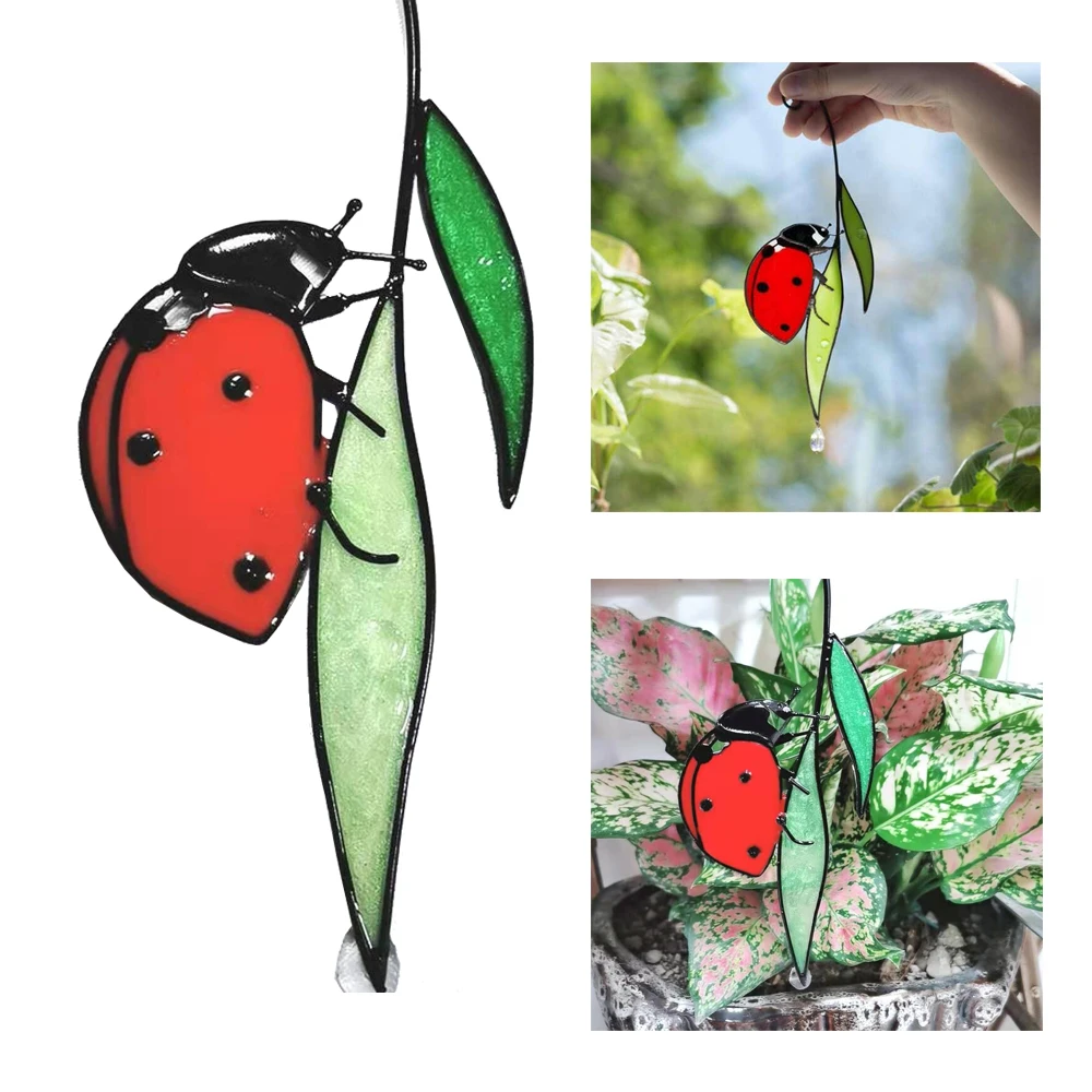 1pcs Stained Glass Ladybug Window Hanging Perfect Gift for garden, yard, fences, pillars, patio, outdoor, indoor, windows, door 3